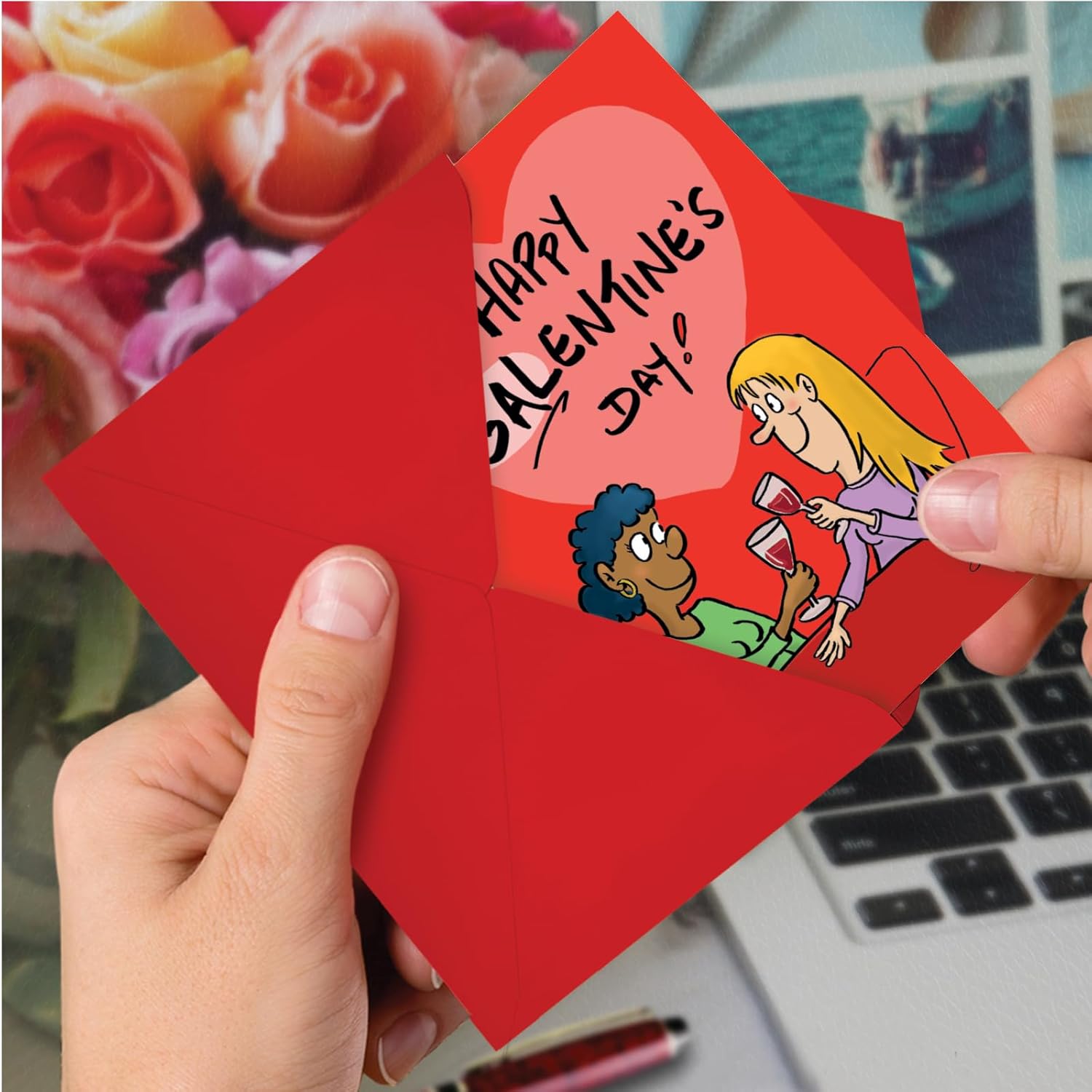 , Happy Valentine'S Day Card With Envelope - Note Card For Loving Valentine - Gallons Of Wine C9235Gag