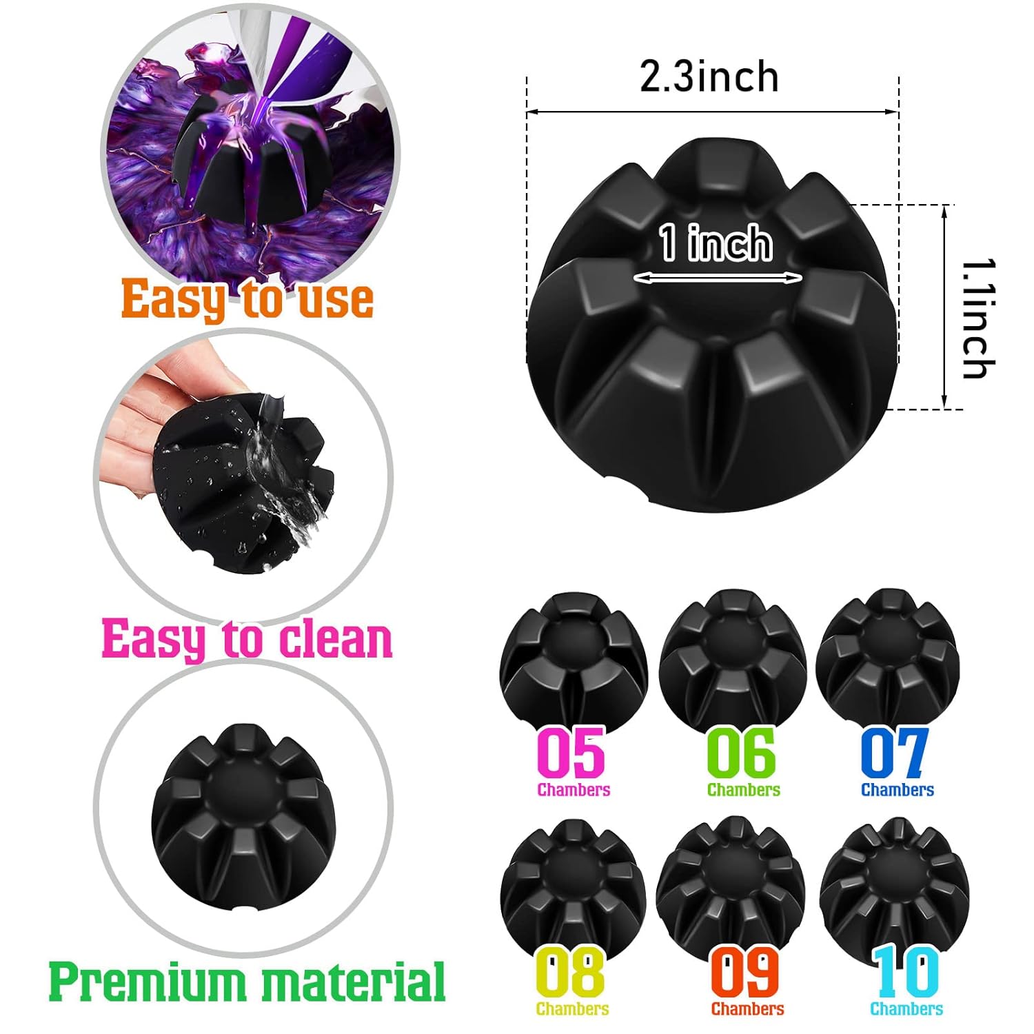 6 Pieces Flower Pour Cup For Paint Pouring 6/7/8/9/10 Slot Acrylic Paint Tools Supplies Flower Strainer For Diy And Creating Patterns Art Supplies(Black)