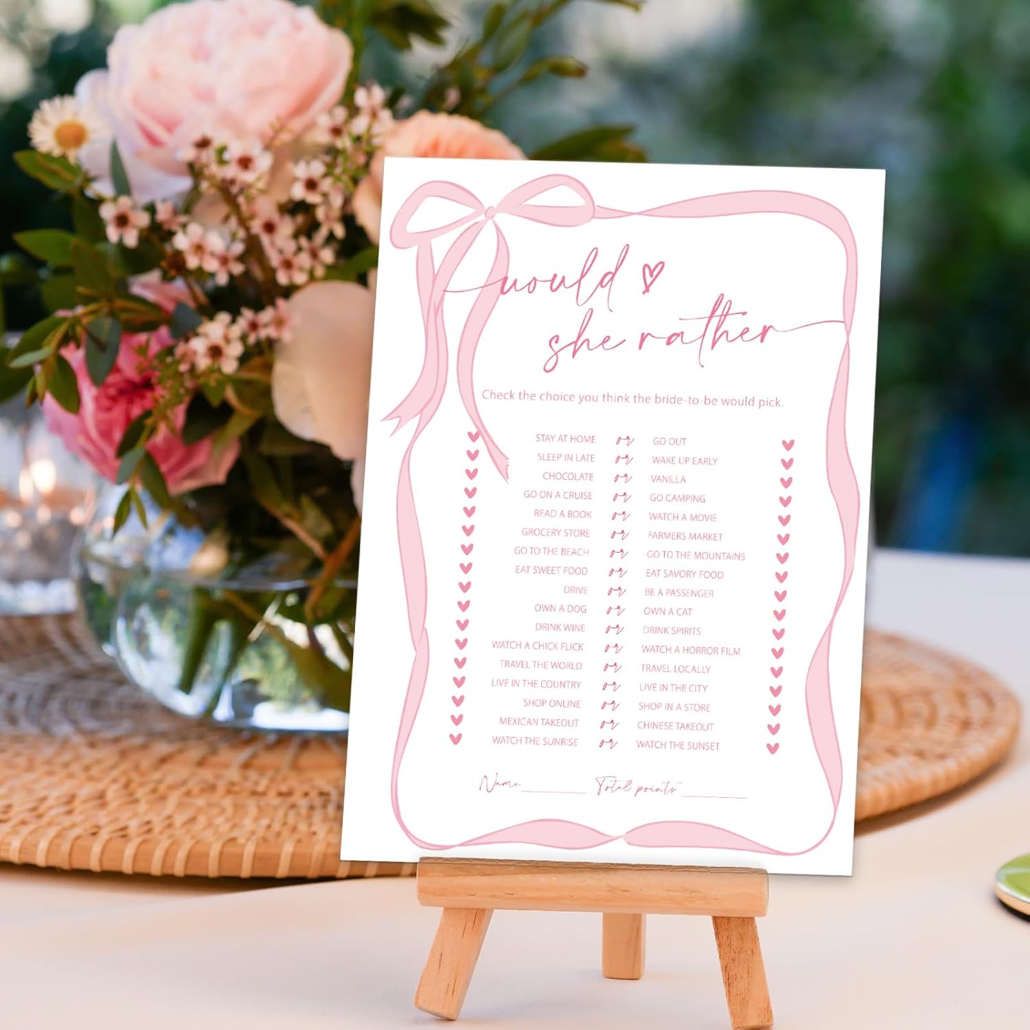 50 Sheets Pink Bow Bridal Shower Game Cards Would She Rather Double Sided Party Game Activity Cards For Coquette Bachelorette Wedding Party Games Supplies