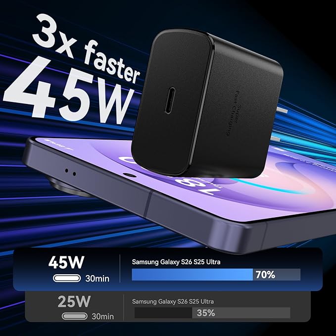 45W USB C Super Fast Charger with 10FT Type C Cable for Samsung Galaxy S26 S25 S24 S23 S22