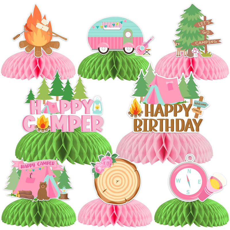 8 Pieces Camping Birthday Honeycomb Centerpieces, Campfire Birthday 3D