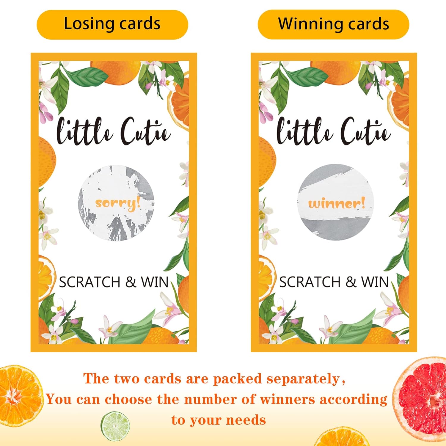 60 Pack Little Cutie Scratch Off Cards Little Cutie Baby Shower Games Orange Theme Scratch Off Cards For Little Cutie Baby Shower Birthday Party Supplies