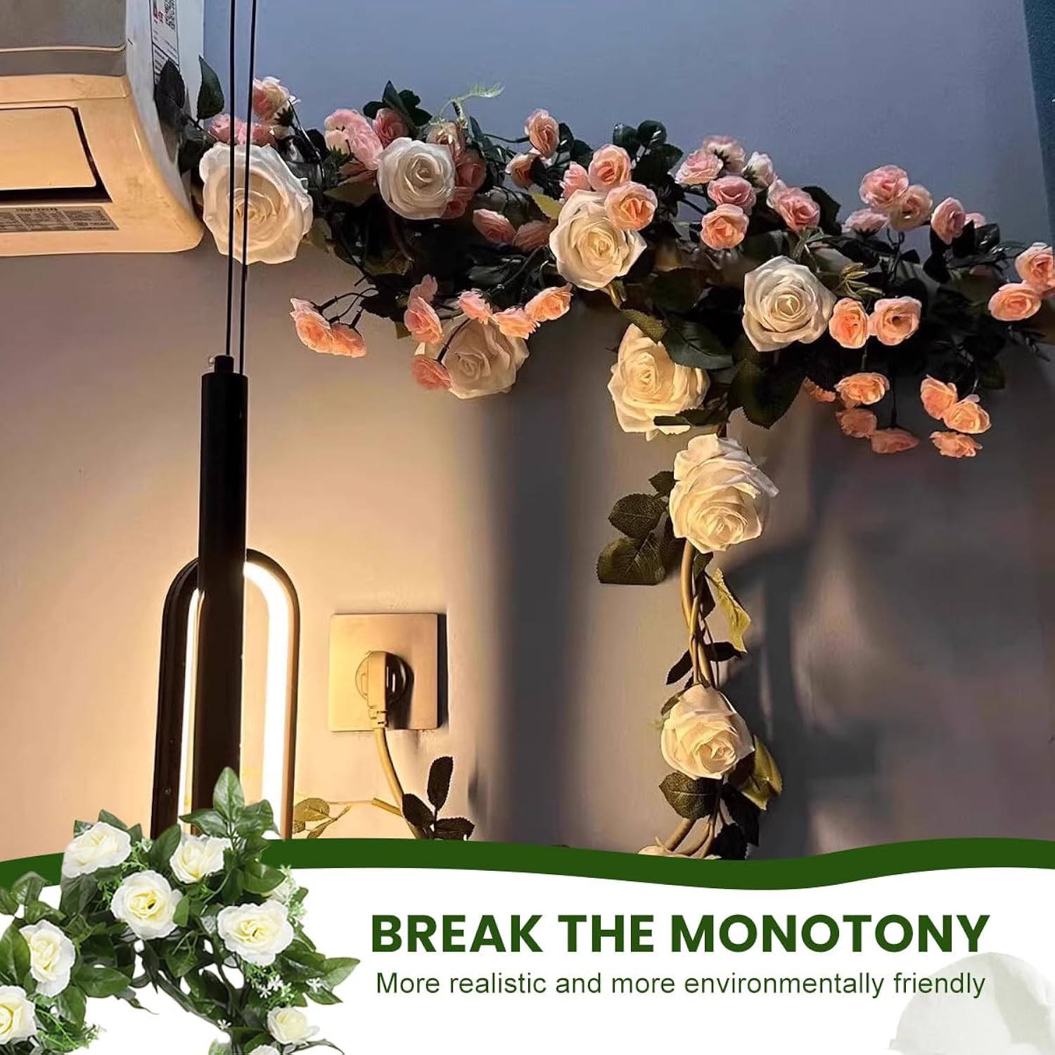2 Pack White Rose Garland Artificial Flower Vines Fake Silk Flower Hanging Rose Garland With Greenery Plants Hanging Floral Garland For Wedding Floral Home Garden Outdoor Wall Decoration