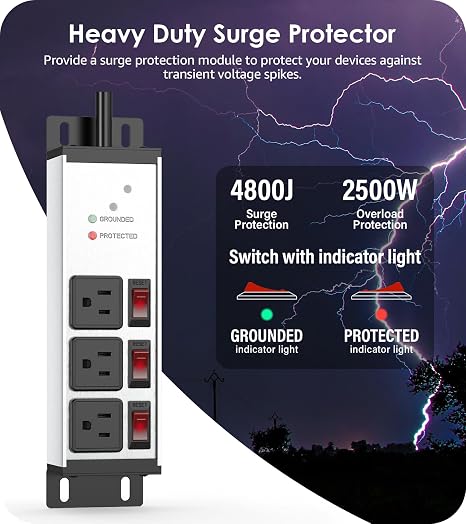 12 Outlet Metal Power Strip 2100J Surge Protector 6FT Cord 15A 1875W