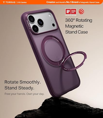 O1S Series 360 Magnetic Stand Phone Case Compatible with iPhone 18 Pro Purple Protective Cover