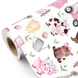 Farm Animal Wrapping Paper - Mini Roll - 17 Inch X 16.5 Feet - Pink Barnyard Cow Birthday Wrapping Paper Perfect For Kids Girls Boys Birthday, Baby Shower