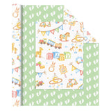 Baby Shower Wrapping Paper - 1 Roll 17”X 33 Ft Gender Neutral Baby Gift Wrap Newborn Toys Design Gift Packing For Boy & Girl Party Decor Reversible Footprint Print