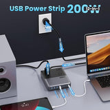 200W GaN USB C Charging Station 12 in 1 Power Strip 4 Outlets 8 USB Ports 5FT Extension Cord