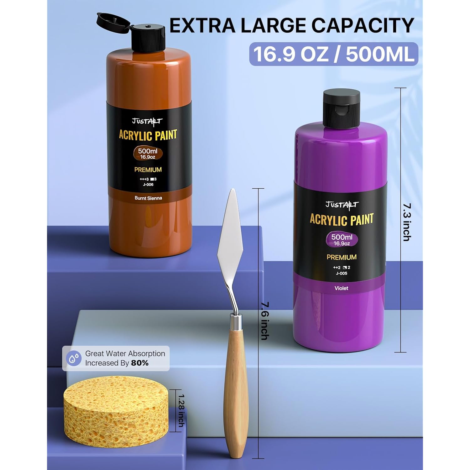 Beginner Acrylic Paint Set, 8 Colors (16.9Oz/500Ml Each) Bulk Large Bottles Artist Primary Paints For Canvas, Walls, Ceramics, Rocks, Eggs, Glass, Crafts