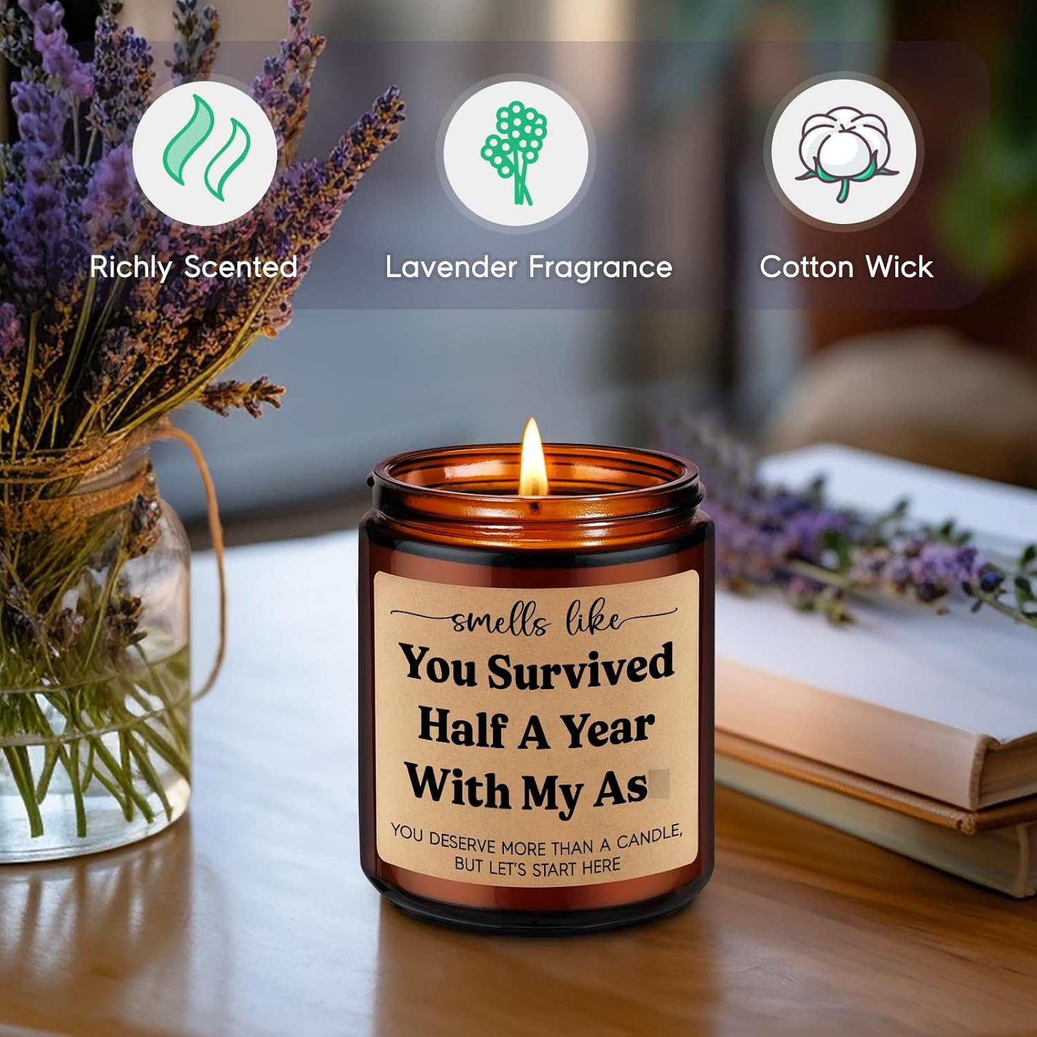 Scented Candle, 6 Month Anniversary Candle Gifts For Boyfriend, Girlfriend - Six, 6 Months Anniversary Wedding Gifts For Her, Him - Funny Half Year, Dating Anniv. Ideas For Husband, Wife, Couple
