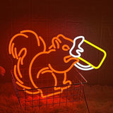 Squirrel Beer Neon Sign Dimmable Animal LED Wall Light for Bar Game Room Bedroom Decor