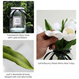 10Pcs Fake Faux Tulips In Vase,Silk White Tulipanes Tulips Artificial Flowers Real Touch Arrangements With Vase For Desk Table Decoration Home Decor