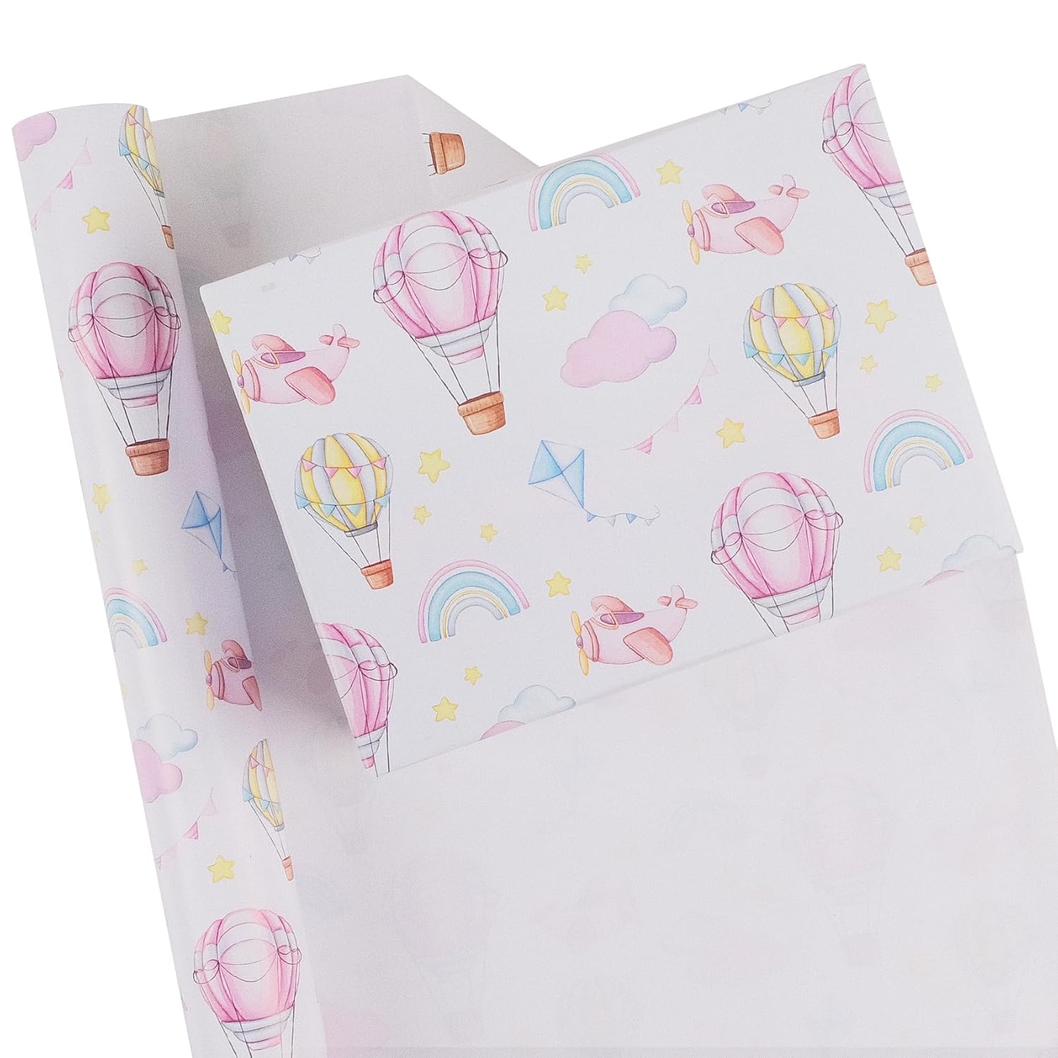 Pink Hot Air Balloons Wrapping Paper For Baby Girl - 17 Inch X 32 Feet Mini Rolls Baby Shower Wrapping Paper Roll For Birthday, Girl’S Themed Party Celebrations Gift Wrap