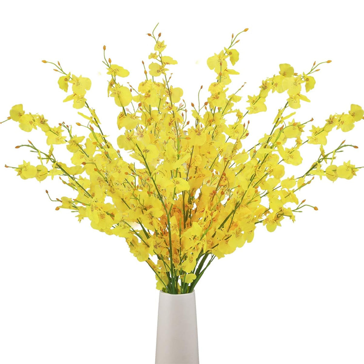 Artificial Orchid Silk Fake Flowers Faux Dancing Lady Orchids Stems Flower 10 Pcs Real Touch For Wedding Home Office Party Hotel Yard Decoration Restaurant Patio Festive Furnishing(Yellow)