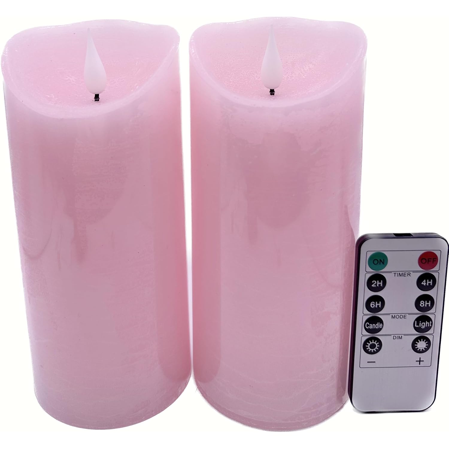 Large Pink Flameless Candles Pack Of 2- Real Wax Pillar Candles With 3D Realistic Flame-Rose Scented-Dia 3.15X 7 Inch,Brightness Control, Well For Varentine Day,Home Decor.Wedding,Camping