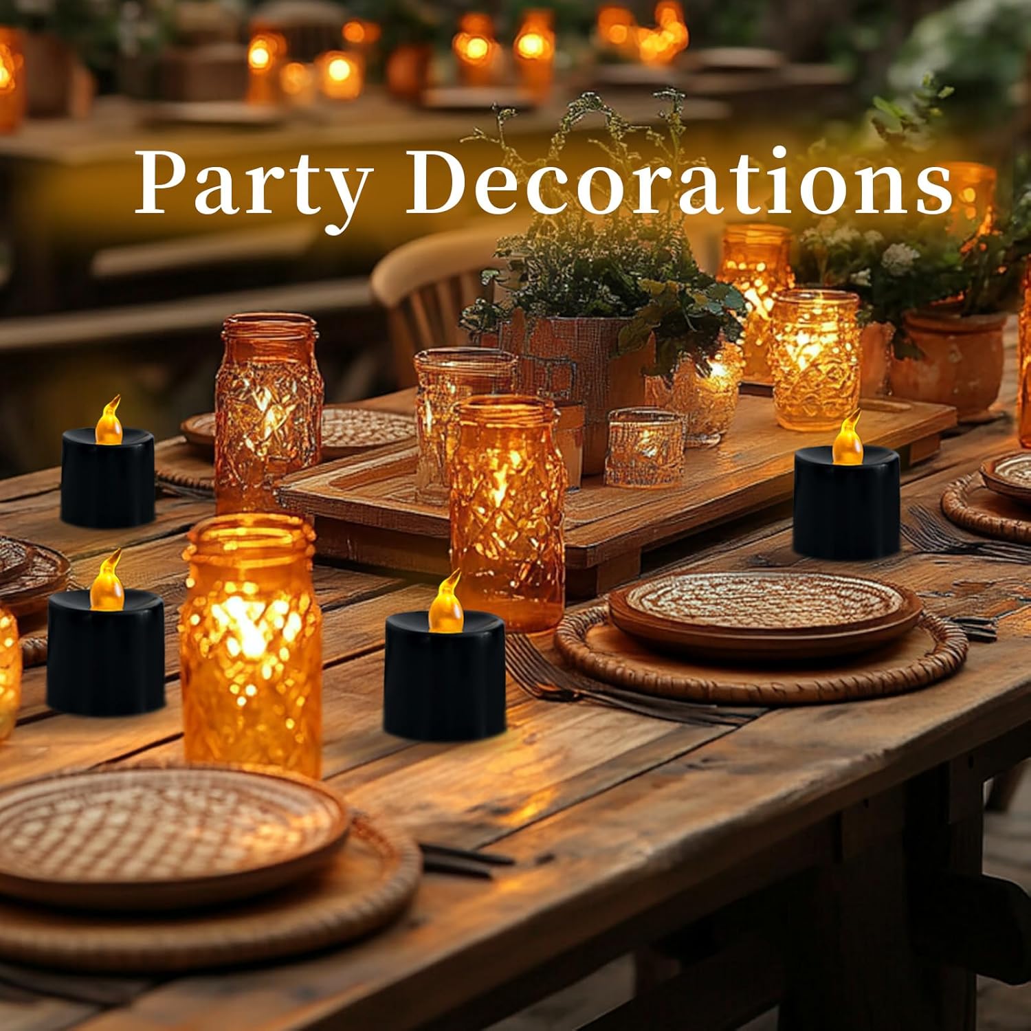 24 Pack Black Tea Lights Candles, Flickering Warm Yellow Flameless Led Tealights, Battery Operated Fake Candles, Decoration For Halloween And Christmas (Black)