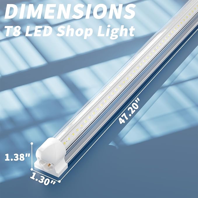 12 Pack 4FT T8 LED Shop Lights 42W 6300LM 5000K Daylight Linkable Plug and Play Garage Ceiling Lights