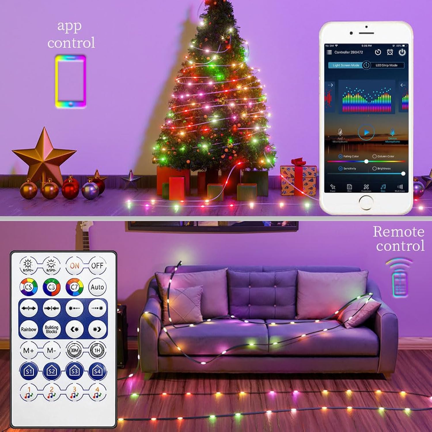 32.8Ft Ws2812B Rgb Addressable Black Wire Fairy Lights With Controller,Waterproof Dream Color Christmas String Lights Fo