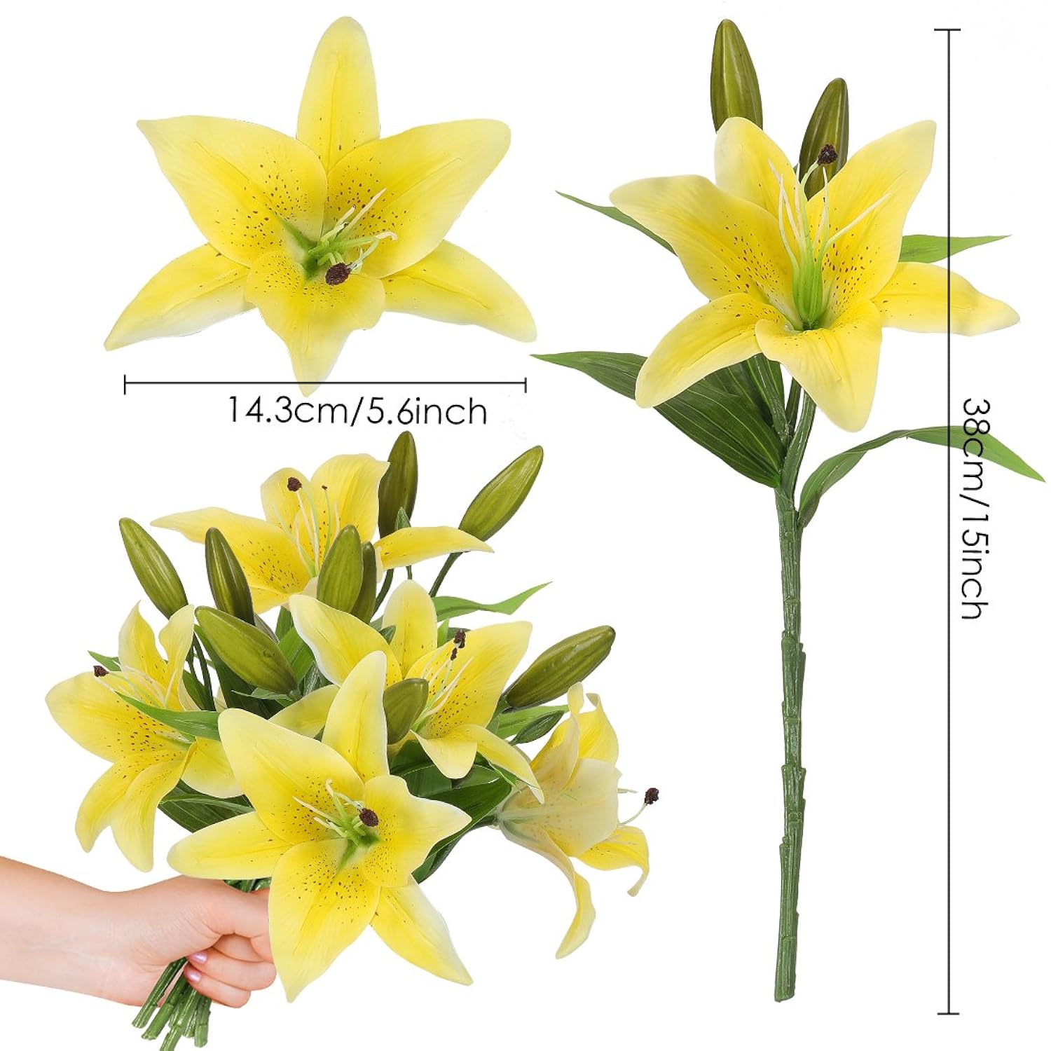 Artificial Tiger Lily Latex Real Touch Flower Home Wedding Party Decor,Pack Of 5 (Yellow)