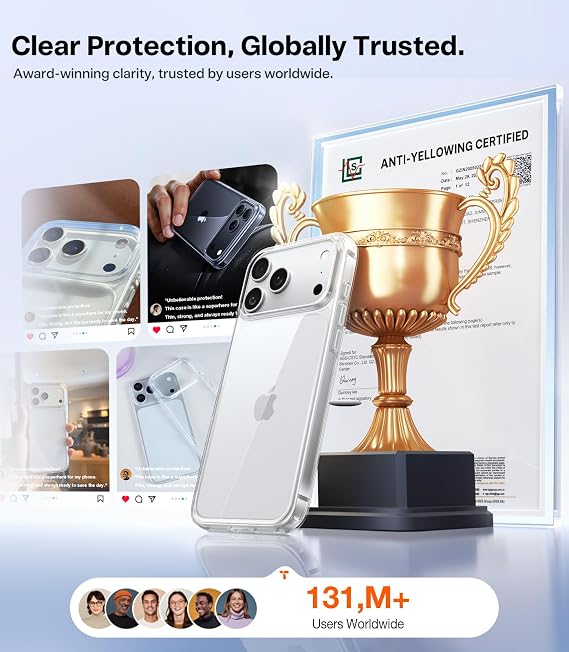 Diamond Clear Case for iPhone 18 Pro 2026 Upgraded Anti Yellowing Protective Cover