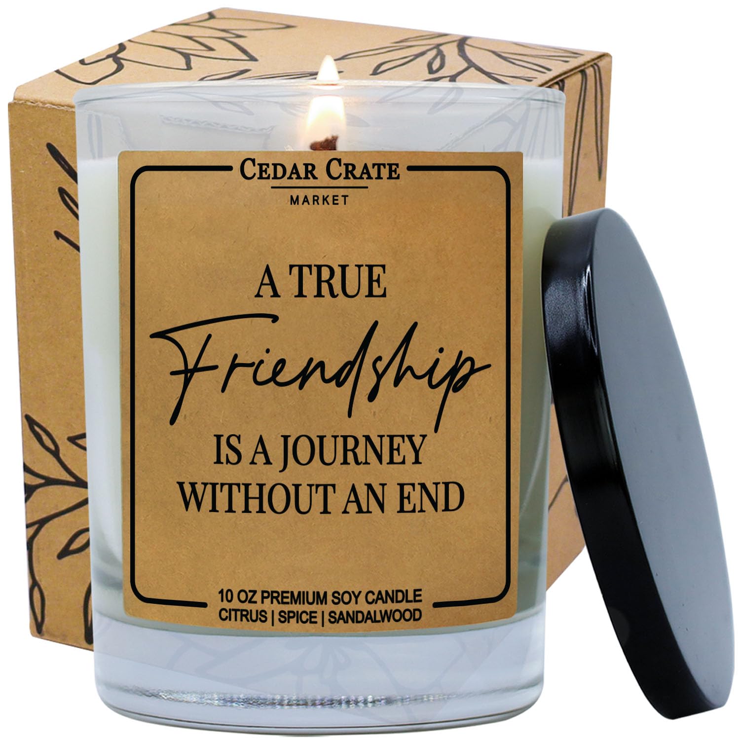 Best Friend Candle Gift - Friendship Is A Journey Without An End - Luxury Birthday Present For Her, Bff, Bestie, Sister, Women, Love You, Unique Scented 100% Soy Wax, Aromatherapy, Handmade In Usa