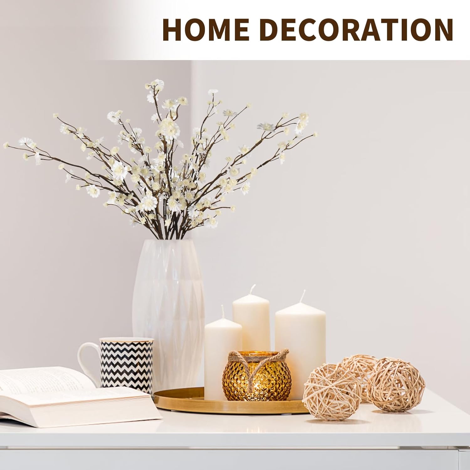6Pcs Babys Breath Artificial Flowers Real Touch Gypsophila Flowers White Faux Flowers For Wedding Bridal Bouquet Wreath Table Centerpiece Outdoor Decor