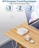 International Travel Power Strip 3 Outlets 4 USB 2 USB C 5FT Adapter White