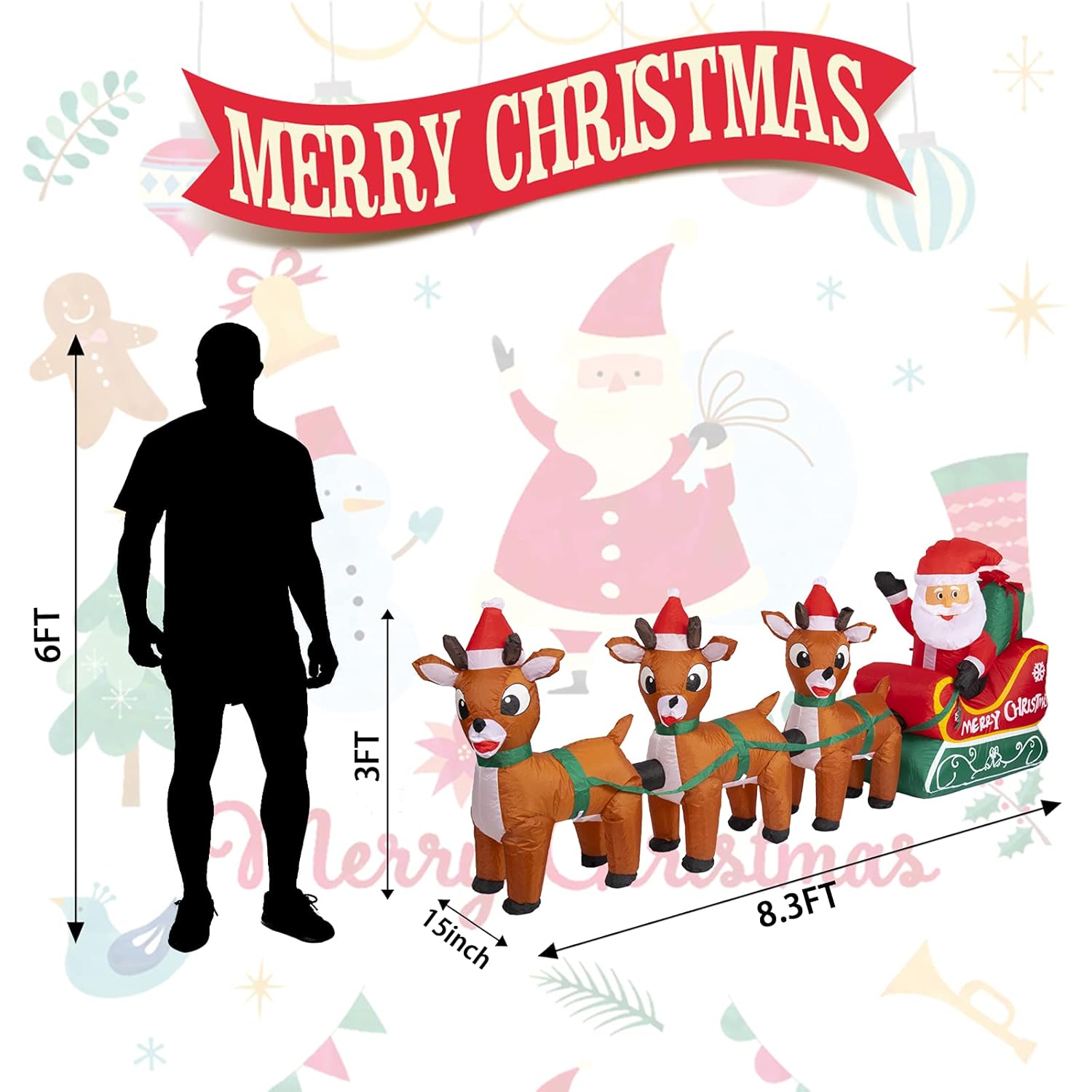8Ft Christmas Inflatables Outdoor Decoration Christmas Blow Up Yard Decorations Inflatable Santa Claus On Sleigh With Re