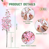 3 Pcs Artificial Cherry Blossom Branches, 39.4 Inchs Pink Silk Long Stem Artificial Flowers For Tall Vase, Faux Cherry Blossom Stems For Wedding, Party, Spring Indoor Home Decor
