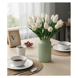 18Pcs Artificial Tulips 13" Pu Artificial Flowers For Family Friends Gifts Diy Flower Arrangement Home Kitchen Office Party Wedding Dining Table Decoration, White