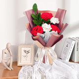 Crochet Rose Flower Bouquet, Red Rose Forget Me Not Knitted Artificial Flowers, Handmade Finished Crochet Bouquet, Gift For Mother Wife Women