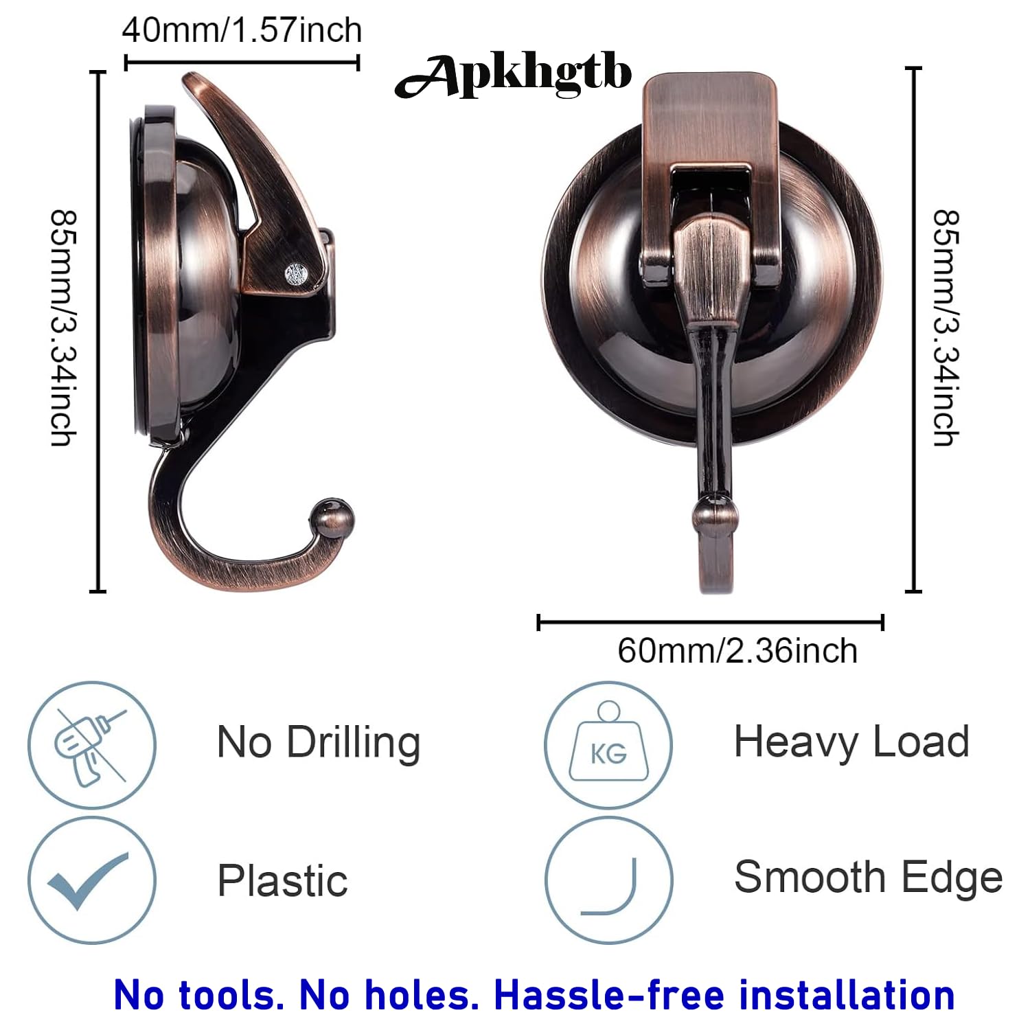 Suction Cup Hooks For Shower, Bathroom, Kitchen, Glass Door, Mirror, Tile – Loofah, Towel, Coat, Bath Robe Hook Holder For Hanging – Waterproof Wreath Hanger (4 Pack, Red Bronze)