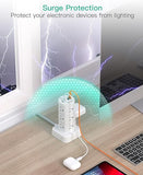 Tower Surge Protector Power Strip with 12 Outlets 4 USB Ports 6FT Flat Plug Extension Cord 1080J