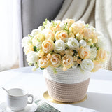 Fake Roses Artificial Flowers, 6 Pack Rose Fake Flowers For Decoration, Real Touch Yellow White Mixed Roses Bouquets Silk Flowers For Vase Centerpiece Table Wedding Party Bridal Diy Decor