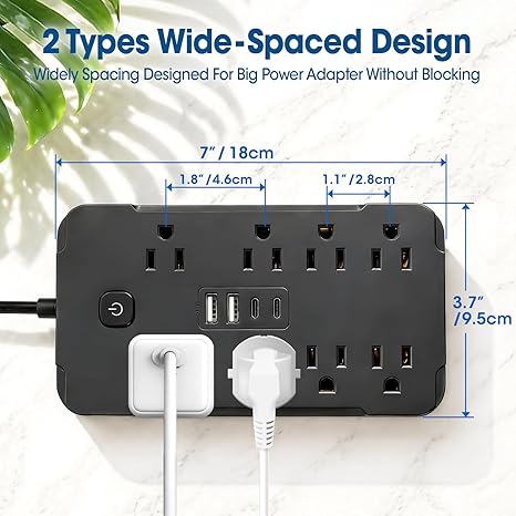 2 Pack Surge Protector Power Strip 8 Outlets 4 USB Ports 2 USB C 6FT Flat Plug Extension Cord