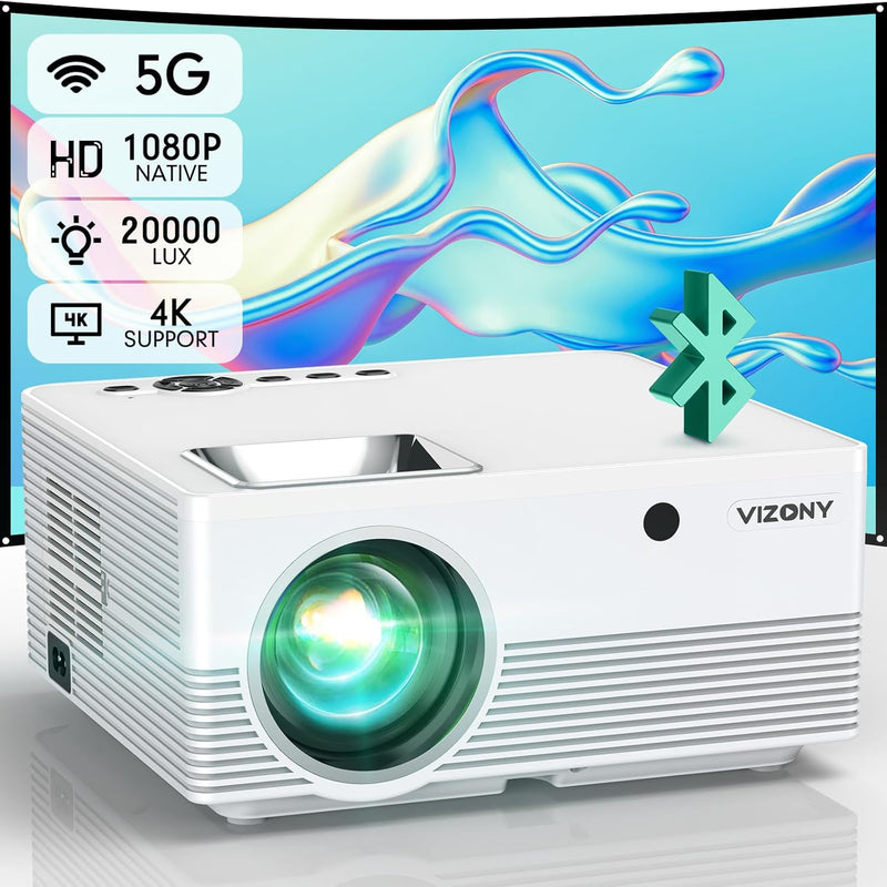 Projector With 5G Wifi And Bluetooth, 20000L 600Ansi Full Hd Native 1080P Proj