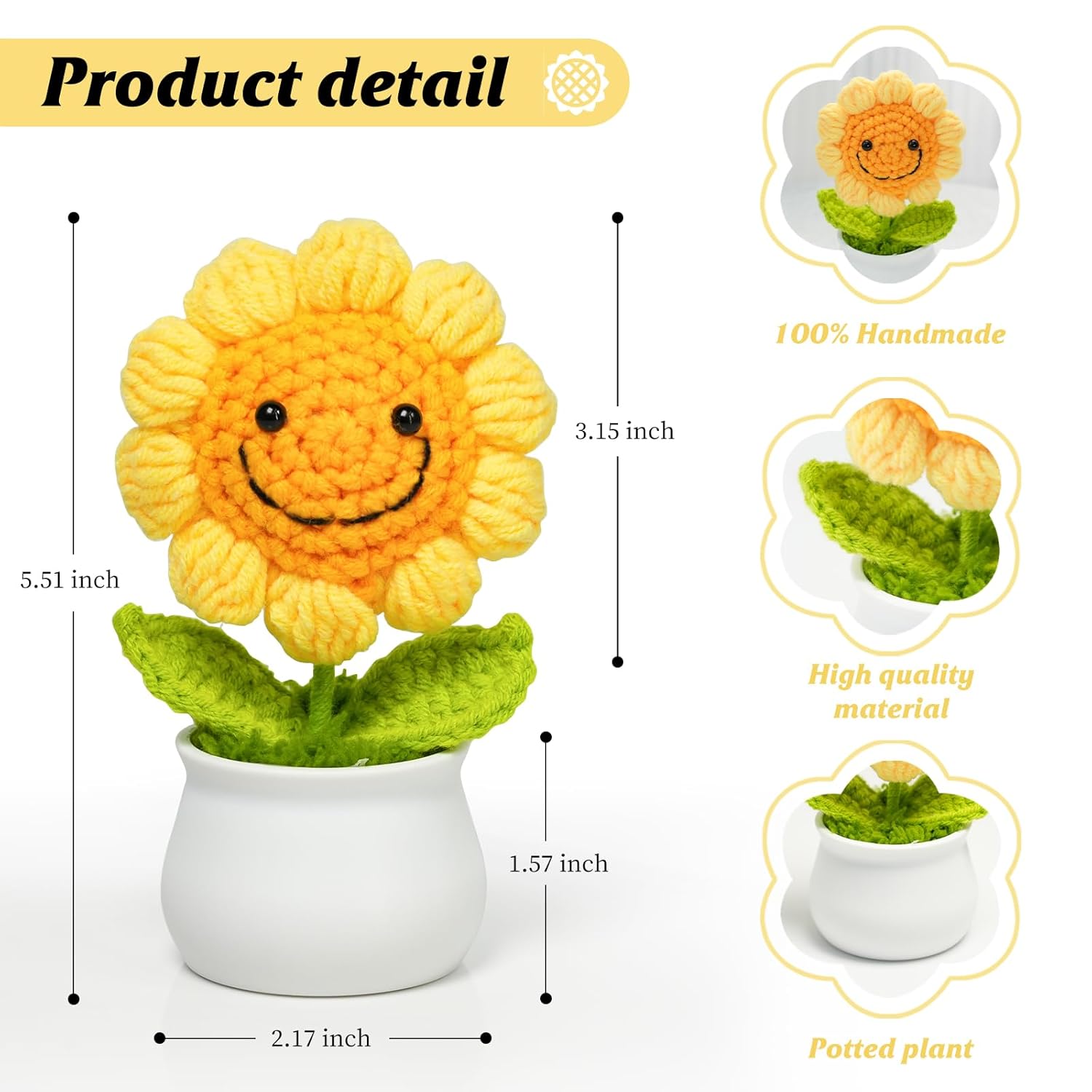 Crochet Flowers Artificial Sunflower For Desk Office Car Decor, Birthday Gifts For Women Teacher Sister Mom,Cute Desk Decor Thanksgiving Christmas Decorations