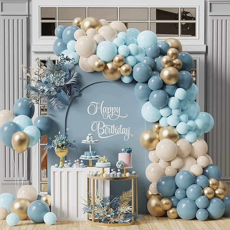 Dusty Blue Balloons Garland Arch Kit-122Pcs Baby Blue Gold White Ballo