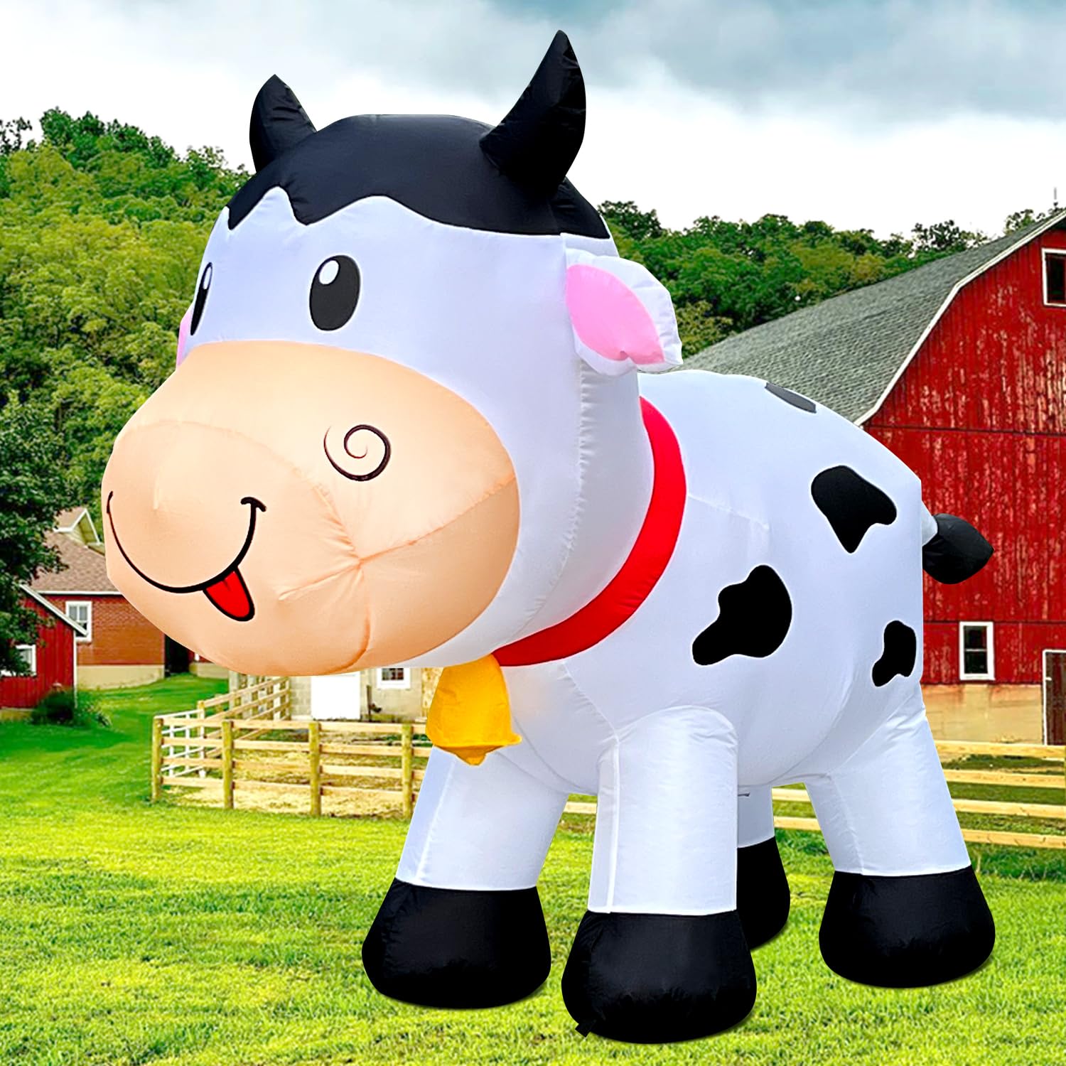 6Ft Cow Inflatables Christmas Spring, Farm Ranch Blow Up Animals Cute Dairy Cattle,Decorations Outdoor Yard Built-In Led