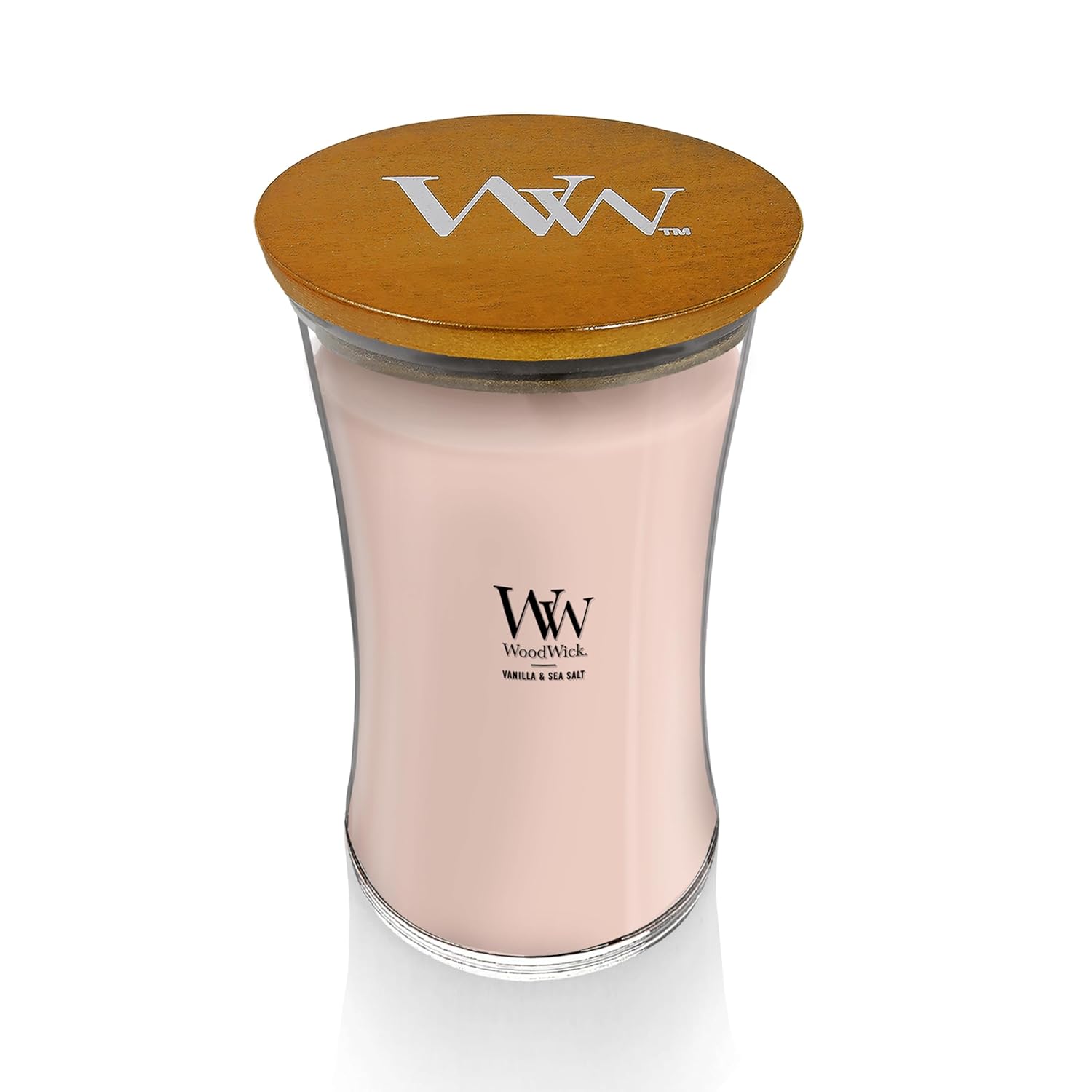 WoodWick Vanilla Sea Salt Large Hourglass Candle Premium Soy and Paraffin Wax Blend Pluswick Innovation Wood Wick