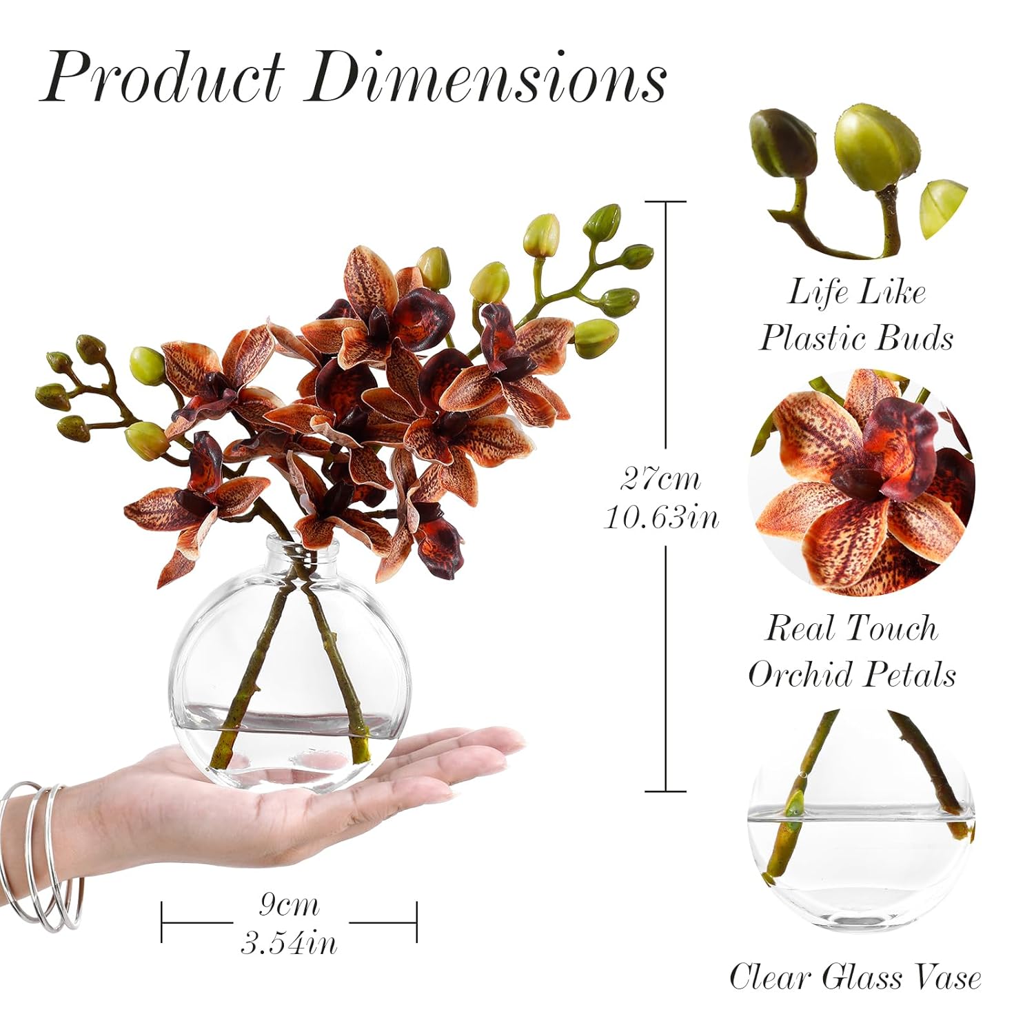 Artificial Orichid Artificial Flowers In Clear Glass Water?Filled Vase – Silk Fake Plants Table Centerpiece For Home, Shelf, Office & Dining Decor, Maintenance?Free(Light Orange)