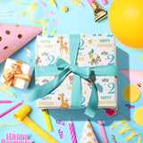 2Nd Birthday Wrapping Paper Roll - Blue Happy Birthday With Cute Animal Design For Age2 Baby Boy, Party, Baby Shower - Mini Roll - 17 Inches X 16.4 Feet (23.2 Sq.Ft.)