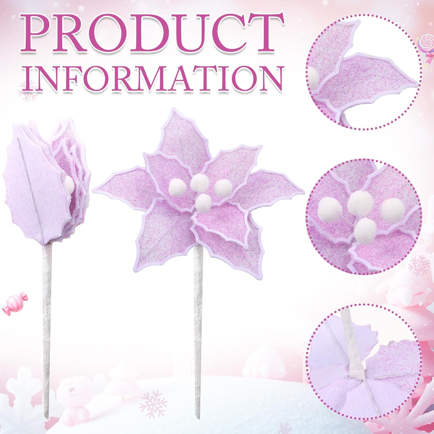 20 Pcs Christmas Pastel Poinsettia Artificial Flowers 6 Inch Candyland Xmas Tree Ornaments Decorations For Christmas New Year Wedding Party Wreath Garland Crafts Decor
