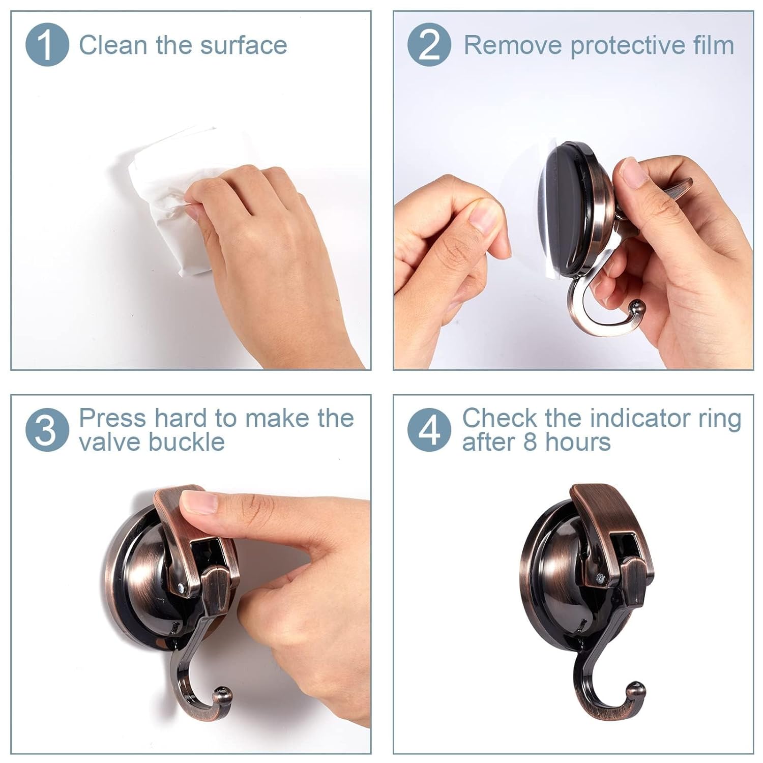 Suction Cup Hooks For Shower, Bathroom, Kitchen, Glass Door, Mirror, Tile – Loofah, Towel, Coat, Bath Robe Hook Holder For Hanging – Waterproof Wreath Hanger (2, Red Bronze)