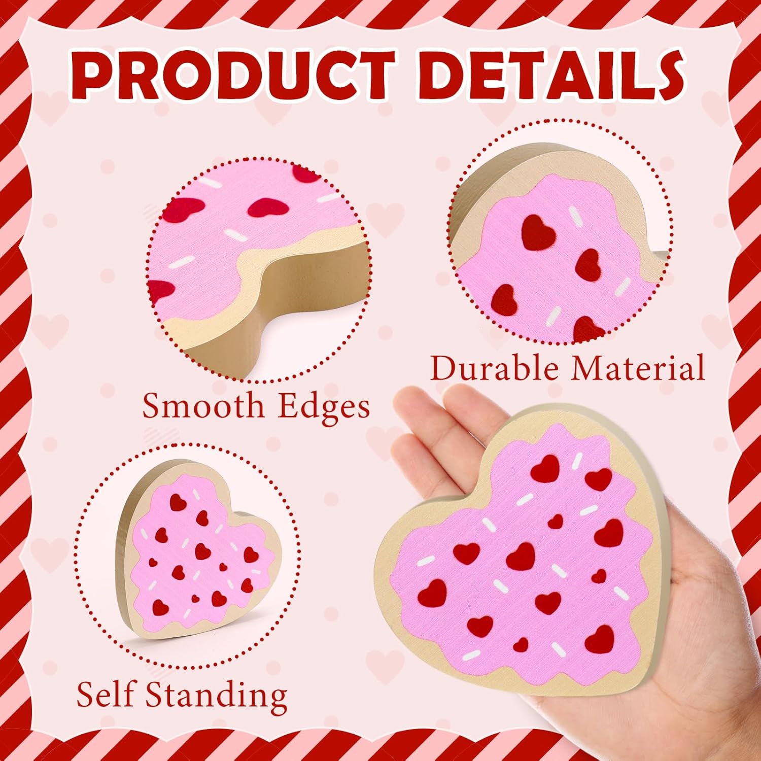 6 Pcs Valentine'S Day Wooden Heart Blocks Table Signs Sugar Cookie Wood Heart Tabletop Centerpieces For Home Tiered Tray Farmhouse Wedding Anniversary Party Decor
