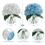 2-Pack Real Touch Artificial Hydrangea Flowers In Vase With Wood Bead String, Lifelike Faux Hydrangea Bouquet For Home Table Centerpieces, Bathroom & Office Decor?White & Blue