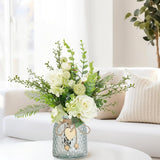 Artificial Flowers Plant With Vase, Faux Silk Roses Floral Hydrangea With Berry Fern Lveaves Decor In Vase, Table Centerpiece Decorations Wedding Bouquets For Party Office Farmhouse Kitchen Home Decor