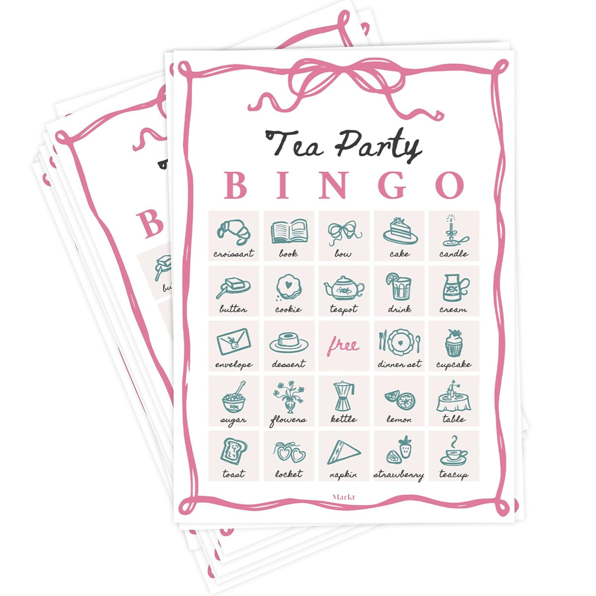 Tea Party Games For Women - 20 Unique Cards - Tea Party Bingo Game Supplies For Adults - Decorations & Favors For Birthday, Bridal Shower, Baby Shower & Mother'S Day