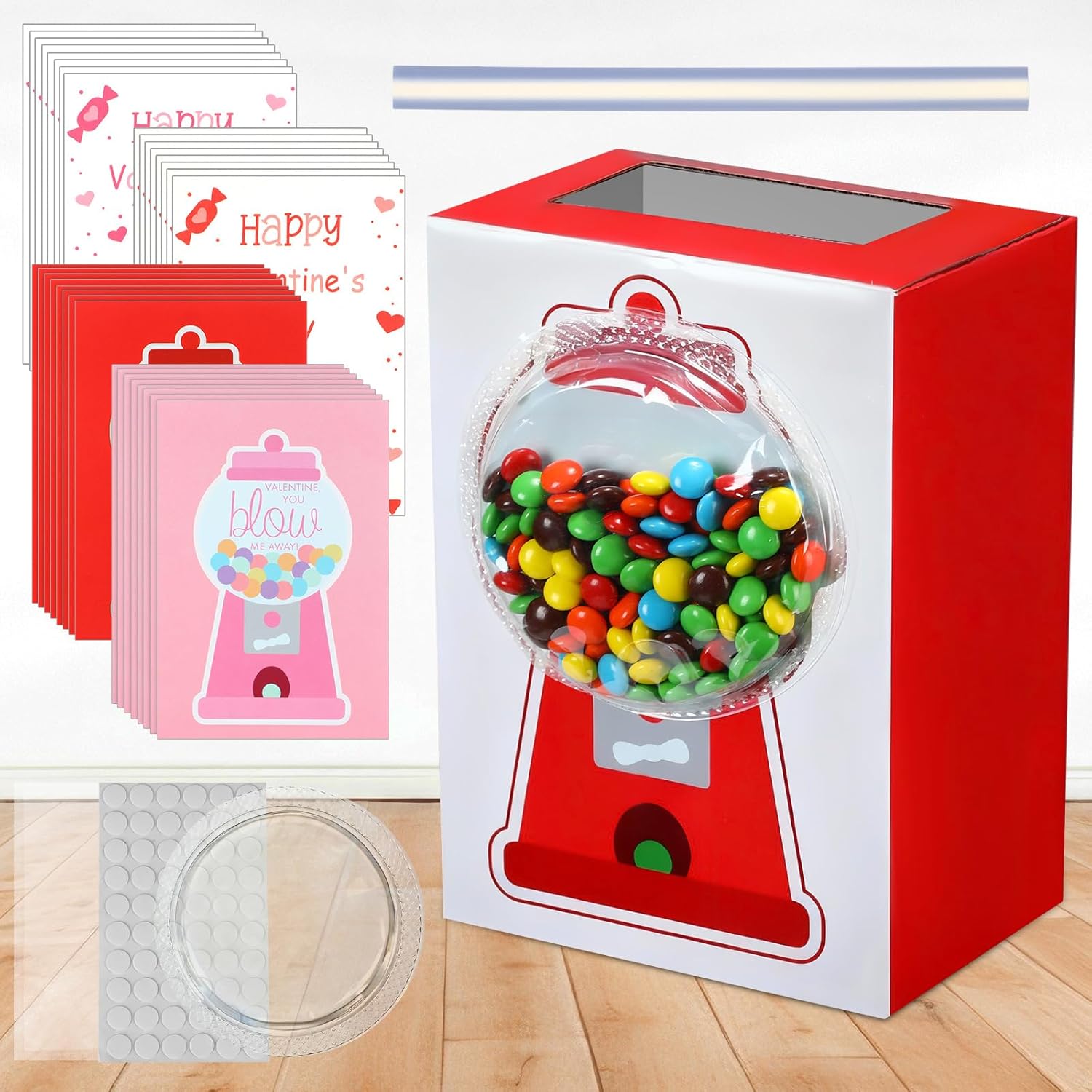 Valentine'S Day Gumball Box Set 3D Candy Mailbox Box With 30 Cards Diy Candy Vending Machine For Kids Girls Boys Classroom Valentines Gifts Exchange Greeting For School Classroom Party Favor