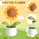 Crochet Flowers Artifical Sunflower For Office Desk Car Dashboard Decor Motivational Gifts For Women Handmade Knitted Flowers Birthday Christmas Party Home Decoration (Sunflower)